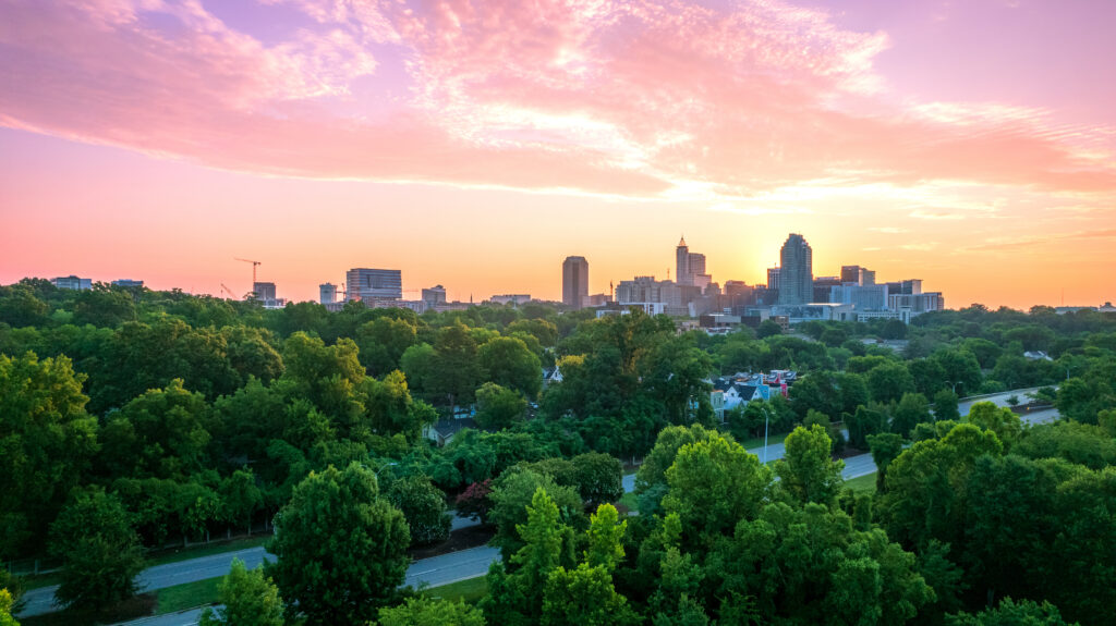 Downtown Raleigh, North Carolina at sunrise.