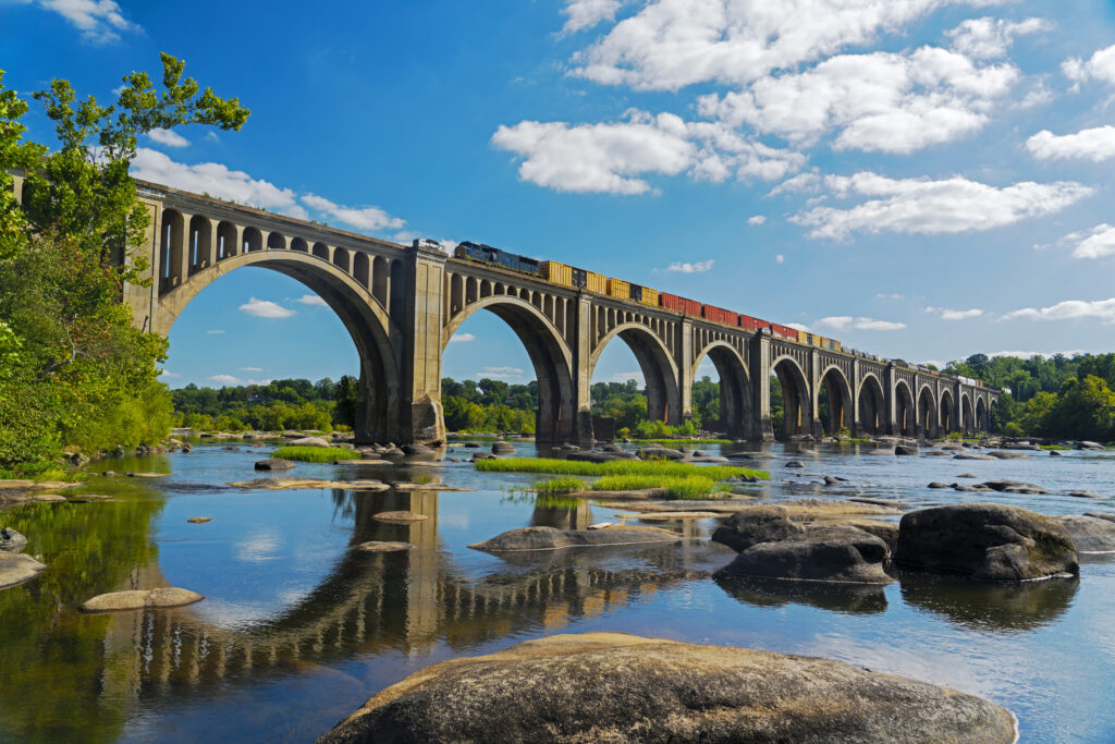 Train bridge from 1919 in Richmond, Virginia over the James River.
