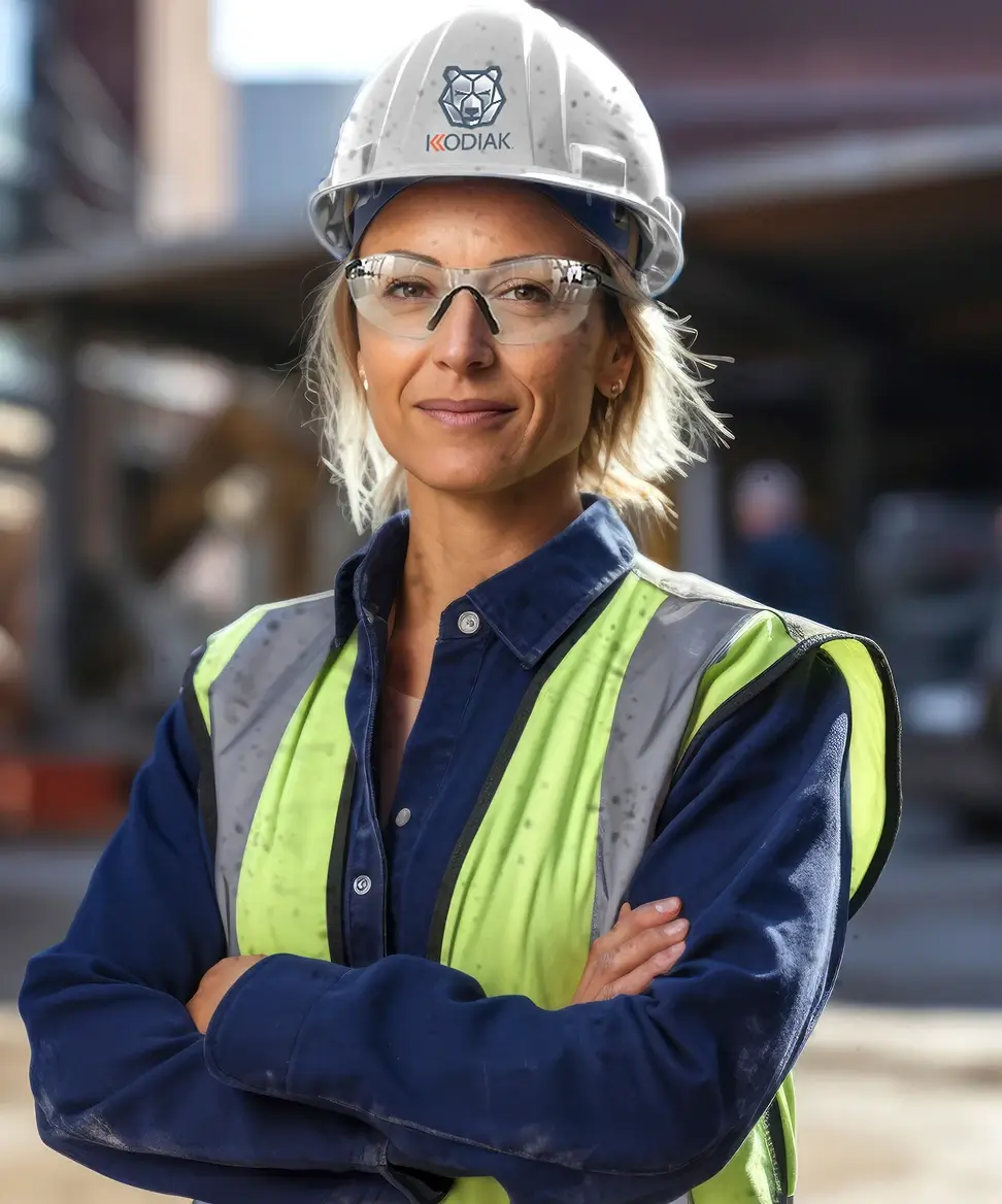 Safety professional wearing hard hat and safety vest